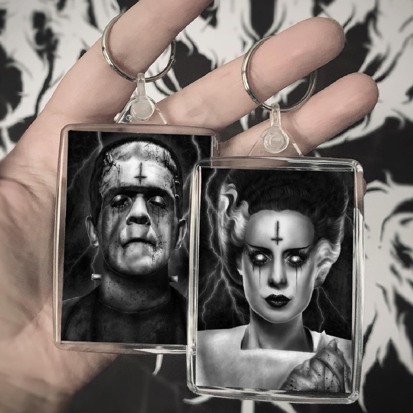 SALE Frankenstein & Bride Double-Sided Keyring 70x45mm