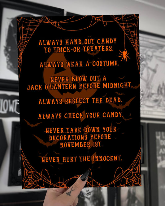 Sam's Rules Trick R Treat Quote Print