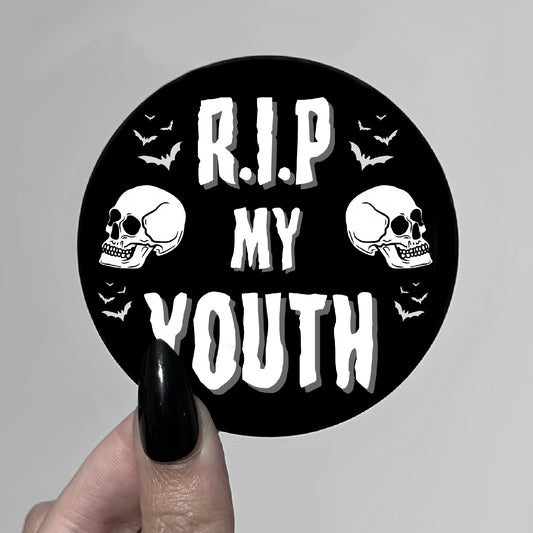 RIP To My Youth 7.5cm Large Birthday Badge