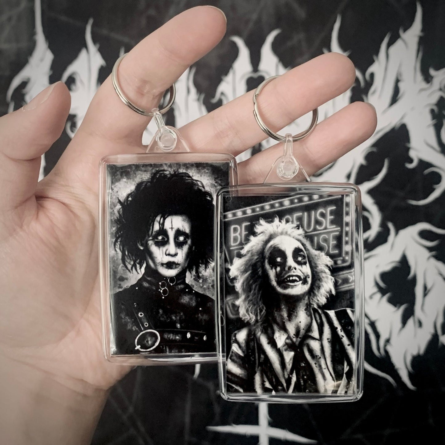 Edward Scissorhands & Beetlejuice Keyring