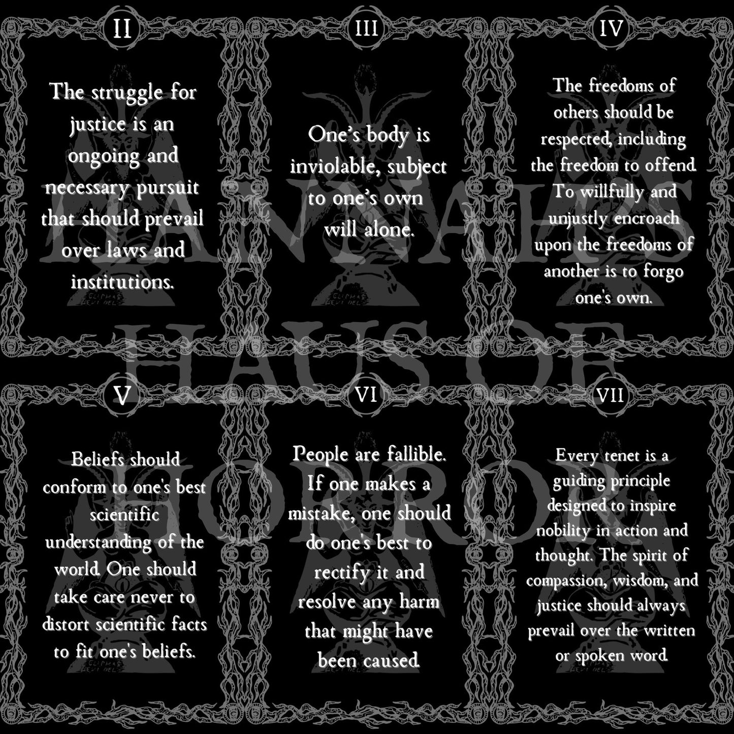 Seven Satanic Tenets 5x7" Gothic Satanic Temple Art Prints